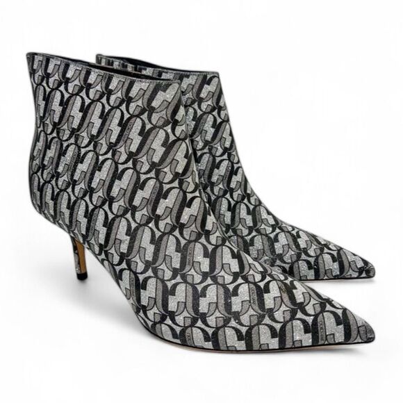 NWOT JIMMY CHOO Marinda 65 Black & Silver Monogram 'JC" Logo Booties Siz… - Picture 4 of 12